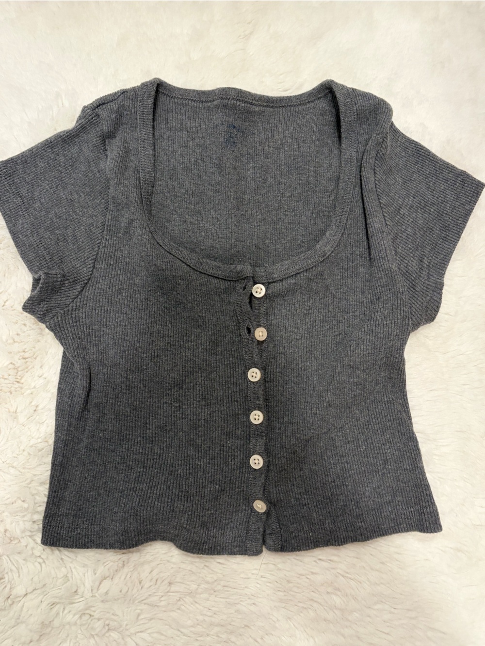 Brandy Melville Charcoal Gray Ribbed Button-Front Crop Top